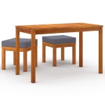 vidaXL Set sufragerie de grădină, 3 piese, cu perne, lemn masiv acacia