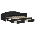 vidaXL Pat de zi cu extensie și sertare, negru, 80x200 cm, textil