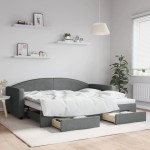 vidaXL Pat de zi cu extensie și sertare, gri închis, 90x200 cm textil