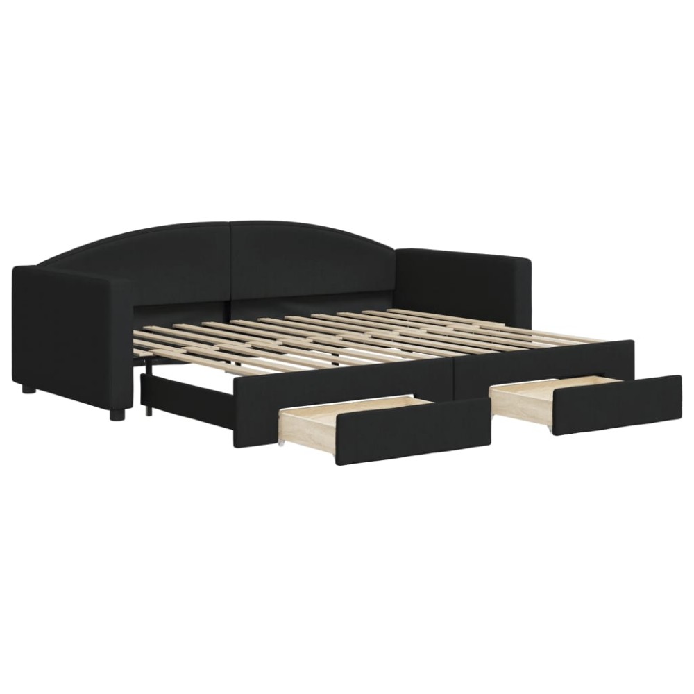 vidaXL Pat de zi cu extensie și sertare, negru, 90x200 cm, textil
