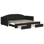 vidaXL Pat de zi cu extensie și sertare, negru, 90x200 cm, textil