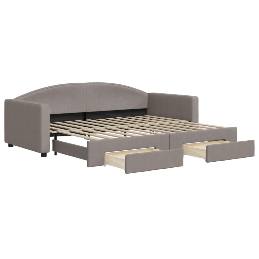 vidaXL Pat de zi cu extensie și sertare, gri taupe, 90x200 cm, textil