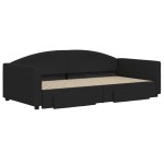 vidaXL Pat de zi cu extensie și sertare, negru, 100x200 cm, textil