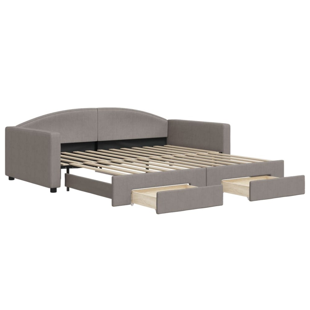 vidaXL Pat de zi cu extensie și sertare, gri taupe, 100x200 cm, textil
