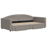 vidaXL Pat de zi cu extensie și sertare, gri taupe, 100x200 cm, textil