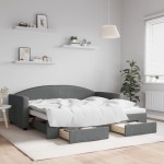 vidaXL Pat de zi cu extensie și sertare, gri închis, 90x190cm, textil vidaXL Pat de zi cu extensie și sertare, gri închis, 90x190cm, textil