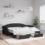 vidaXL Pat de zi cu extensie și sertare, negru, 90x190cm, textil vidaXL Pat de zi cu extensie și sertare, negru, 90x190cm, textil