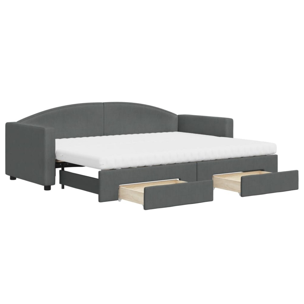 vidaXL Pat de zi cu extensie și sertare, gri închis, 80x200 cm textil