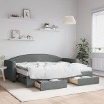 vidaXL Pat de zi cu extensie și sertare, gri închis, 80x200 cm textil
