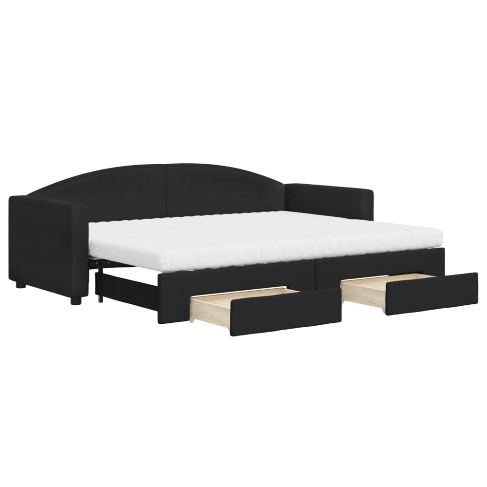 vidaXL Pat de zi cu extensie și sertare, negru, 80x200 cm, textil