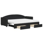 vidaXL Pat de zi cu extensie și sertare, negru, 80x200 cm, textil