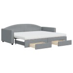 vidaXL Pat de zi cu extensie și sertare, gri deschis, 90x200 cm textil