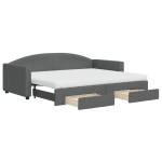 vidaXL Pat de zi cu extensie și sertare, gri închis, 90x200 cm textil vidaXL Pat de zi cu extensie și sertare, gri închis, 90x200 cm textil