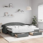 vidaXL Pat de zi cu extensie și sertare, gri închis, 90x200 cm textil vidaXL Pat de zi cu extensie și sertare, gri închis, 90x200 cm textil