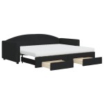 vidaXL Pat de zi cu extensie și sertare, negru, 90x200 cm, textil vidaXL Pat de zi cu extensie și sertare, negru, 90x200 cm, textil
