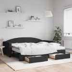 vidaXL Pat de zi cu extensie și sertare, negru, 90x200 cm, textil vidaXL Pat de zi cu extensie și sertare, negru, 90x200 cm, textil