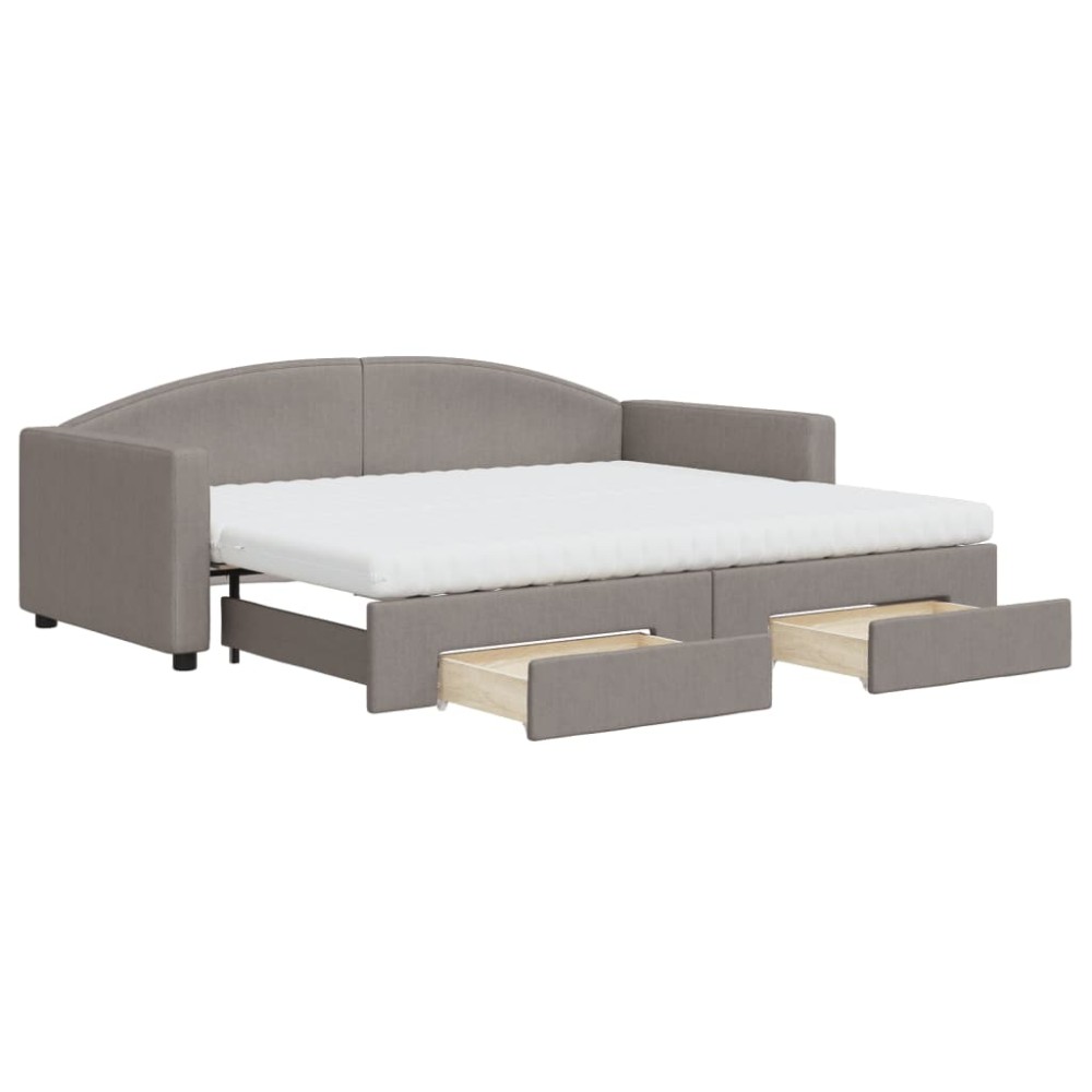 vidaXL Pat de zi cu extensie și sertare, gri taupe, 90x200 cm, textil