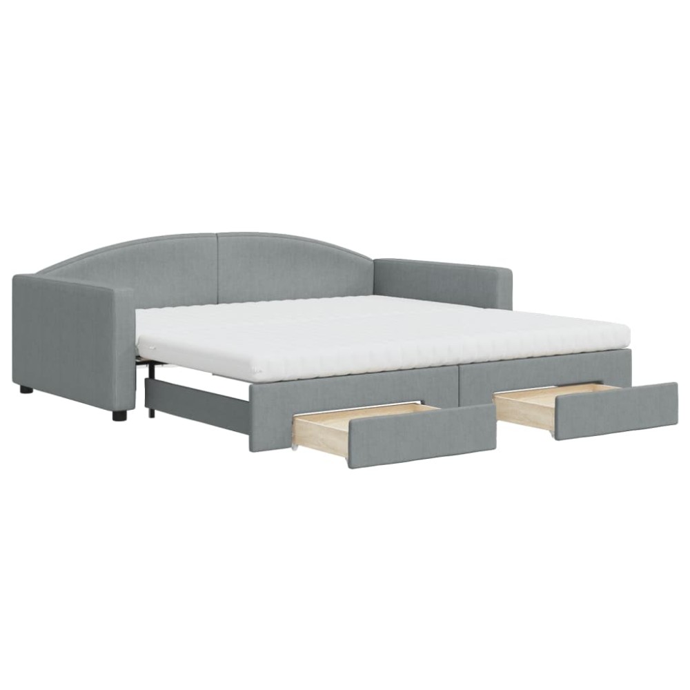 vidaXL Pat de zi cu extensie și sertare, gri deschis 100x200 cm textil