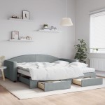 vidaXL Pat de zi cu extensie și sertare, gri deschis 100x200 cm textil vidaXL Pat de zi cu extensie și sertare, gri deschis 100x200 cm textil