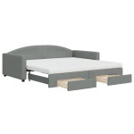 vidaXL Pat de zi cu extensie și sertare, gri închis, 100x200 cm textil