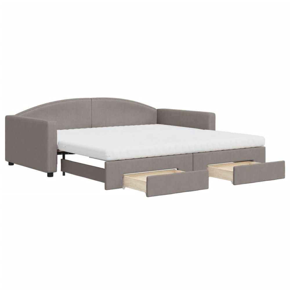vidaXL Pat de zi cu extensie și sertare, gri taupe, 100x200 cm, textil