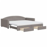 vidaXL Pat de zi cu extensie și sertare, gri taupe, 100x200 cm, textil