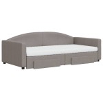 vidaXL Pat de zi cu extensie și sertare, gri taupe, 100x200 cm, textil