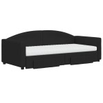 vidaXL Pat de zi cu extensie și sertare, negru, 90x190cm, textil