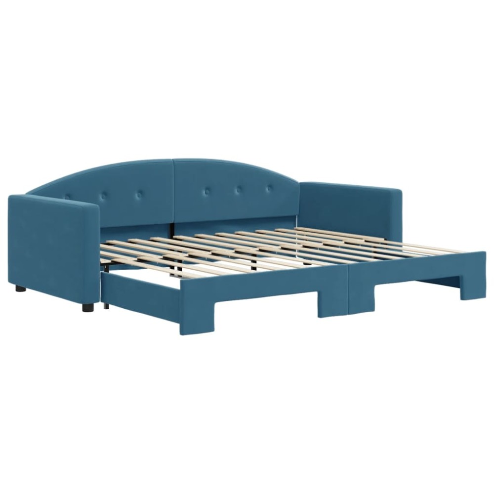 vidaXL Pat de zi cu extensie, albastru, 90x200 cm, catifea