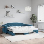 vidaXL Pat de zi cu extensie, albastru, 90x200 cm, catifea vidaXL Pat de zi cu extensie, albastru, 90x200 cm, catifea