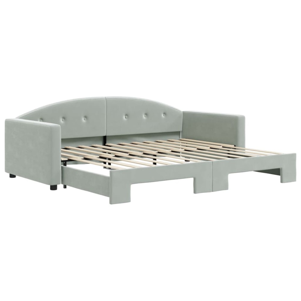 vidaXL Pat de zi cu extensie, gri deschis, 90x200 cm, catifea