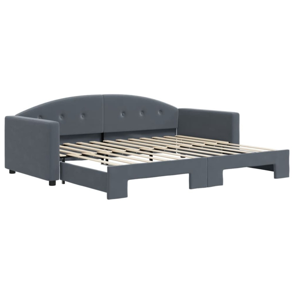 vidaXL Pat de zi cu extensie, gri închis, 90x200 cm, catifea