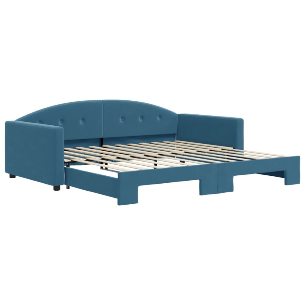vidaXL Pat de zi cu extensie, albastru, 100x200 cm, catifea