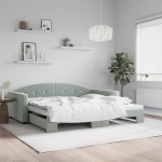 vidaXL Pat de zi cu extensie, gri deschis, 100x200 cm, catifea vidaXL Pat de zi cu extensie, gri deschis, 100x200 cm, catifea