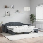 vidaXL Pat de zi cu extensie, gri închis, 100x200 cm, catifea vidaXL Pat de zi cu extensie, gri închis, 100x200 cm, catifea