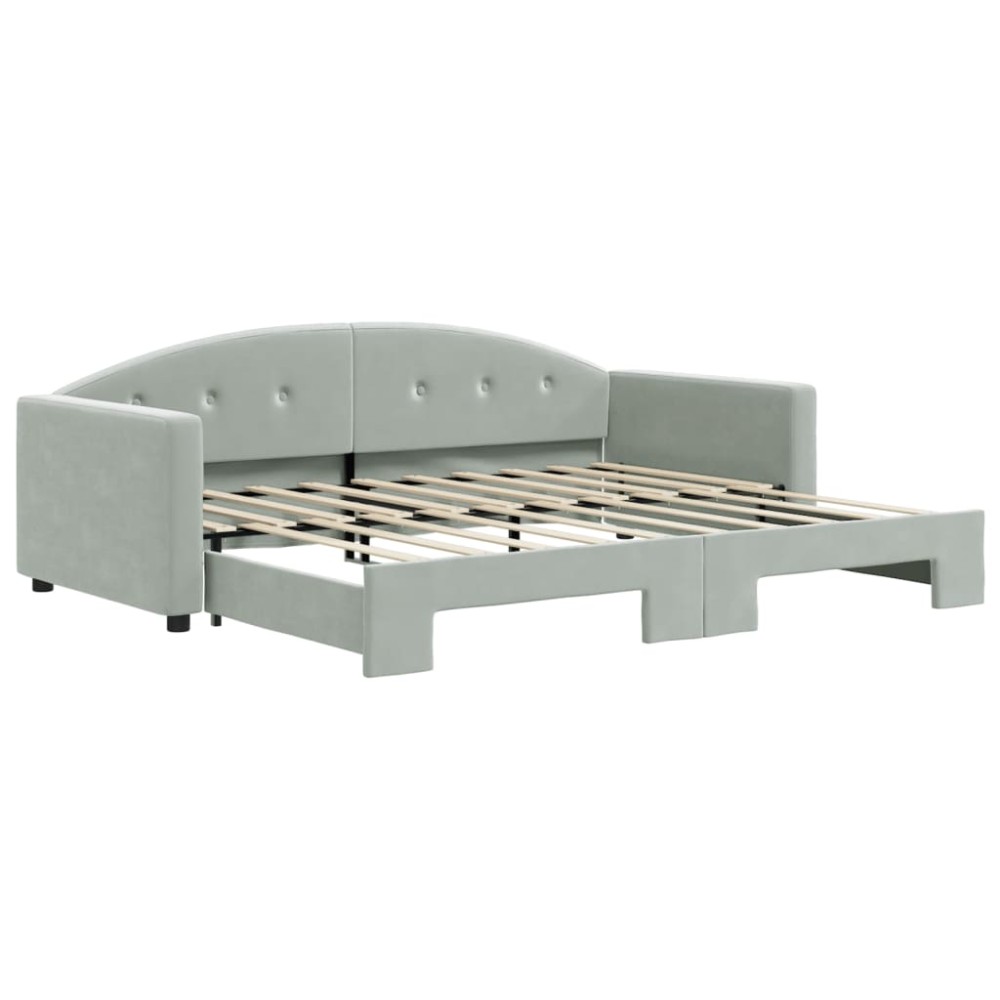 vidaXL Pat de zi cu extensie, gri deschis, 90x190 cm, catifea