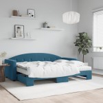 vidaXL Pat de zi cu extensie și saltea, albastru, 80x200 cm, catifea vidaXL Pat de zi cu extensie și saltea, albastru, 80x200 cm, catifea