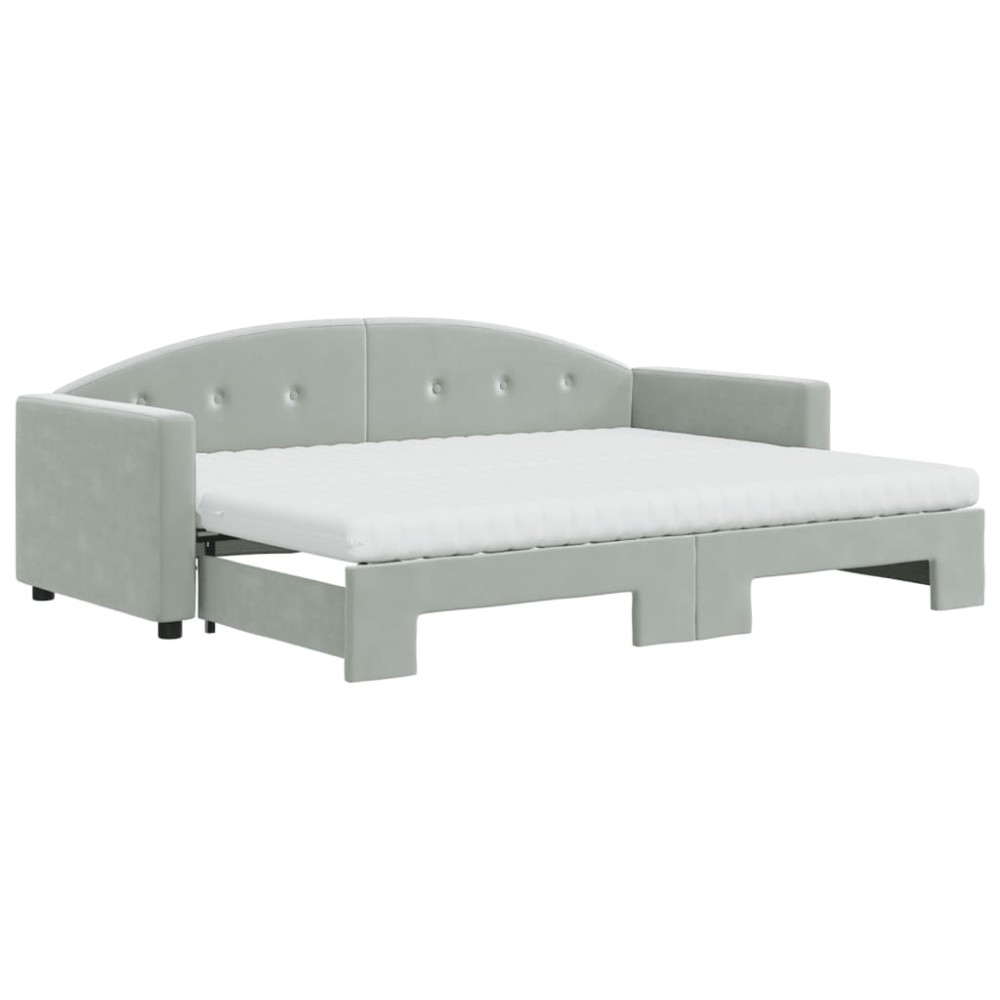 vidaXL Pat de zi cu extensie și saltele, gri deschis 80x200 cm catifea