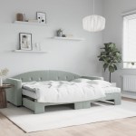 vidaXL Pat de zi cu extensie și saltele, gri deschis 80x200 cm catifea