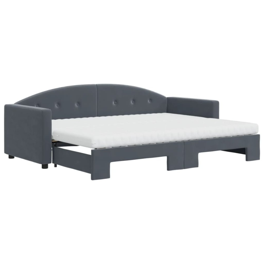 vidaXL Pat de zi cu extensie și saltele gri închis 80x200 cm catifea