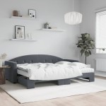 vidaXL Pat de zi cu extensie și saltele gri închis 80x200 cm catifea vidaXL Pat de zi cu extensie și saltele gri închis 80x200 cm catifea