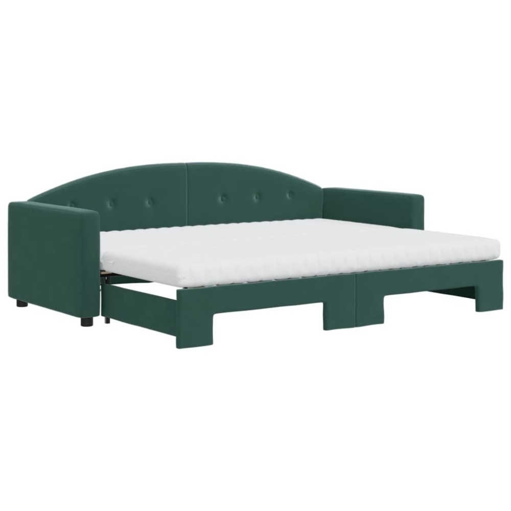 vidaXL Pat de zi cu extensie și saltele verde închis 80x200 cm catifea