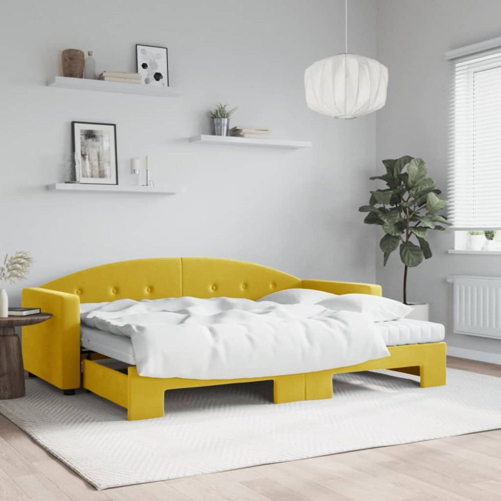 vidaXL Pat de zi cu extensie și saltea, galben, 80x200 cm, catifea
