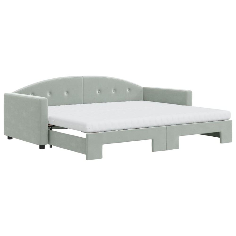 vidaXL Pat de zi cu extensie și saltele, gri deschis 90x200 cm catifea