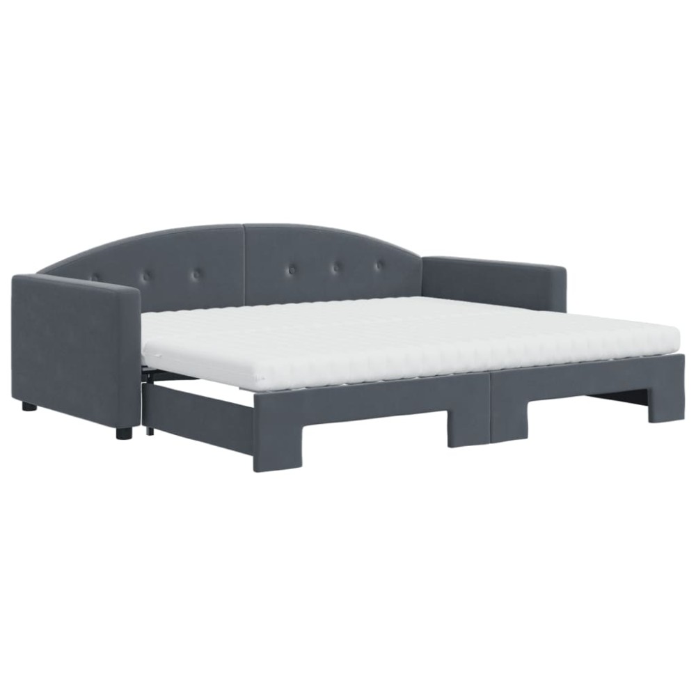 vidaXL Pat de zi cu extensie și saltele, gri închis 90x200 cm catifea