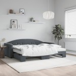 vidaXL Pat de zi cu extensie și saltele, gri închis 90x200 cm catifea vidaXL Pat de zi cu extensie și saltele, gri închis 90x200 cm catifea