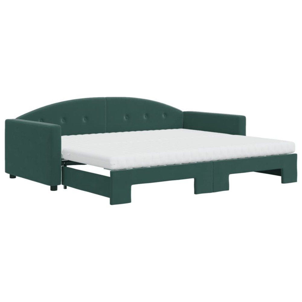 vidaXL Pat de zi cu extensie și saltele verde închis 90x200 cm catifea