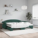 vidaXL Pat de zi cu extensie și saltele verde închis 90x200 cm catifea vidaXL Pat de zi cu extensie și saltele verde închis 90x200 cm catifea