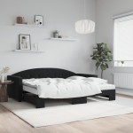 vidaXL Pat de zi cu extensie și saltea, negru, 90x200 cm, catifea vidaXL Pat de zi cu extensie și saltea, negru, 90x200 cm, catifea