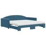 vidaXL Pat de zi cu extensie și saltele, albastru, 100x200 cm, catifea vidaXL Pat de zi cu extensie și saltele, albastru, 100x200 cm, catifea